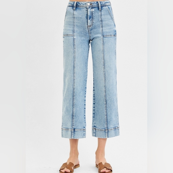 RISEN High Rise Crop Wide Front Seam Detailed Jeans And Plus Size - Picture 3 of 11